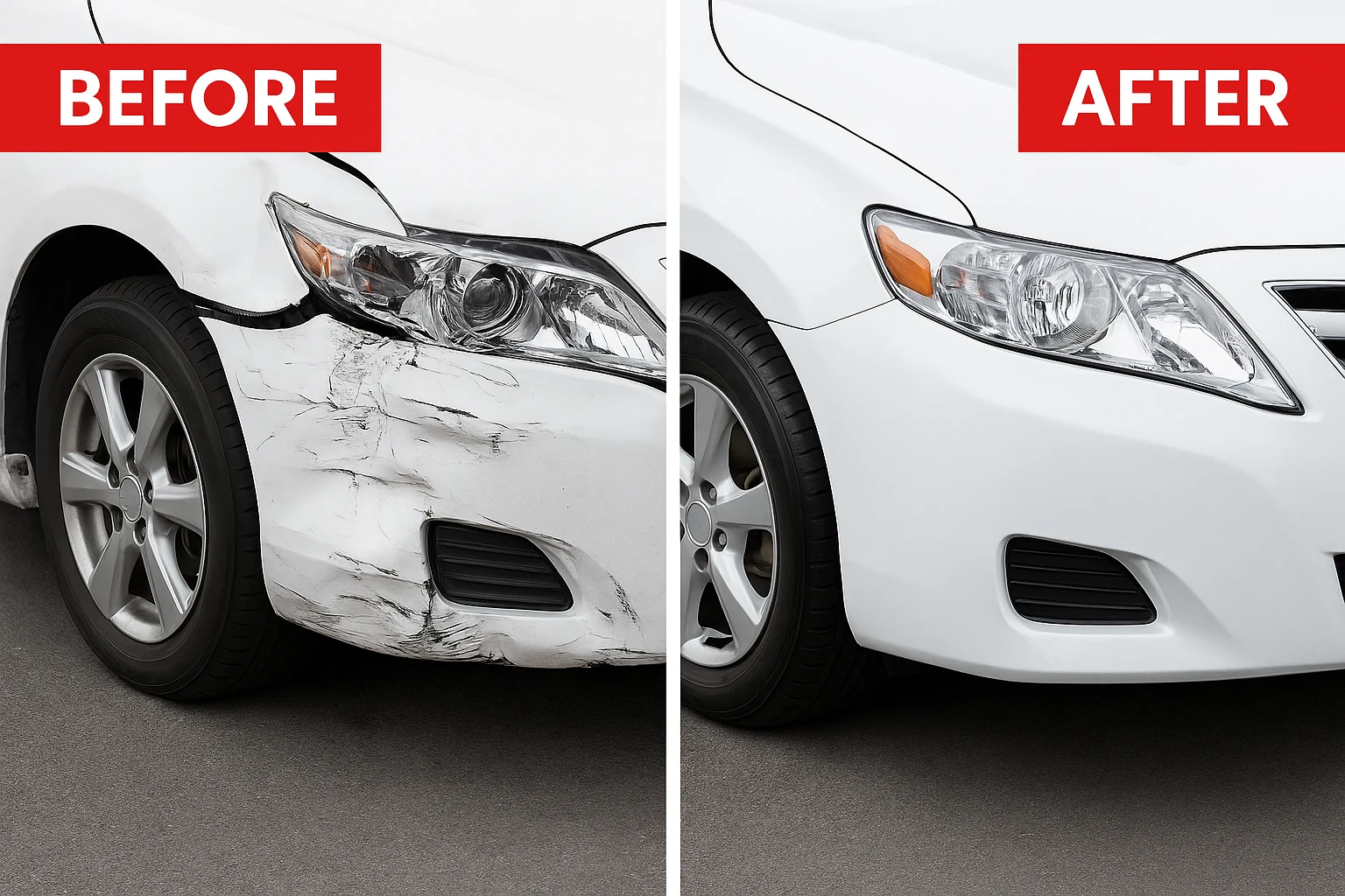 Before and after auto body collision repair